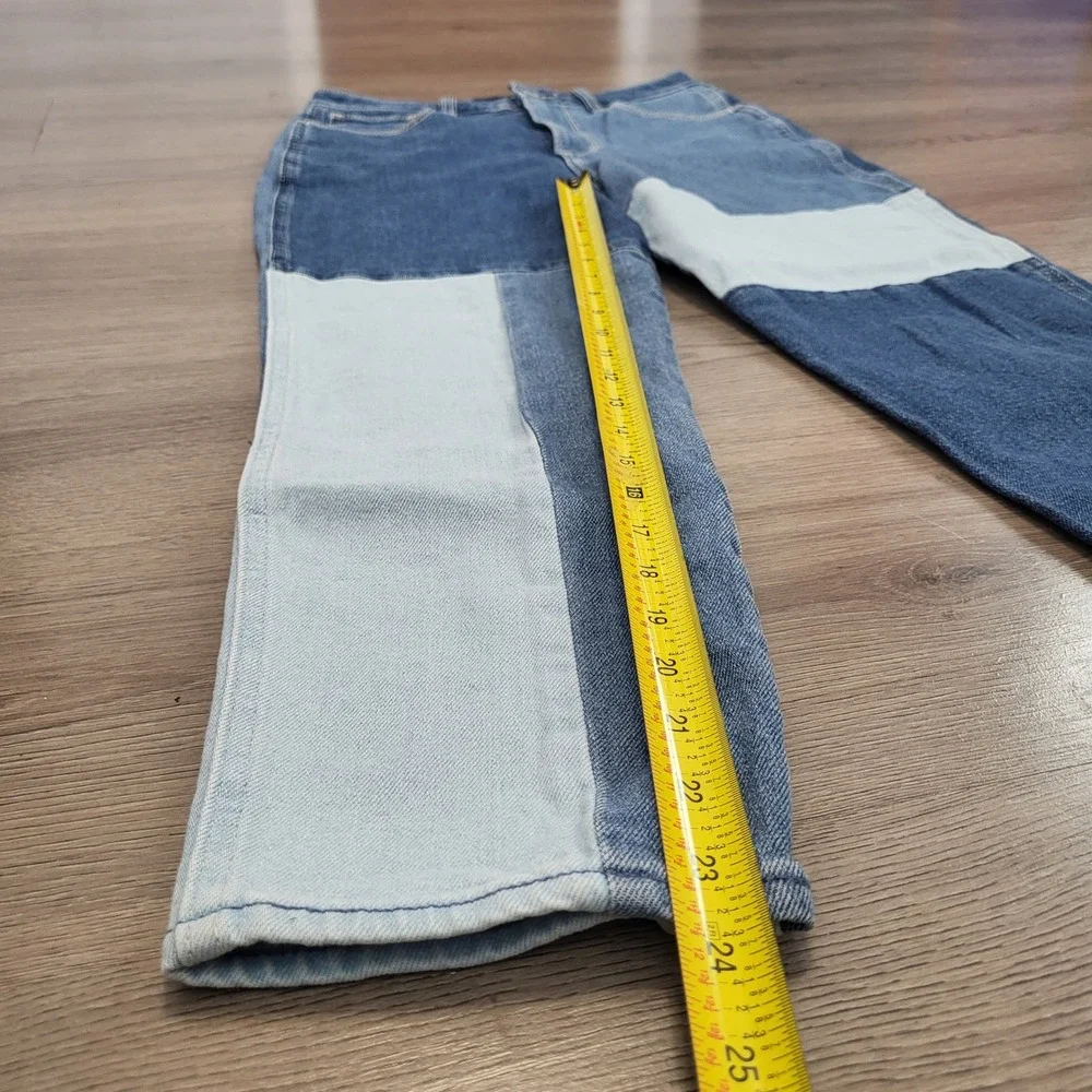 Hollister Ultra High-Rise‎ Mom Jean Denim Patchwork Colorblock Blue 3S 26x25